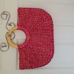 Pink and Gold straw handbag